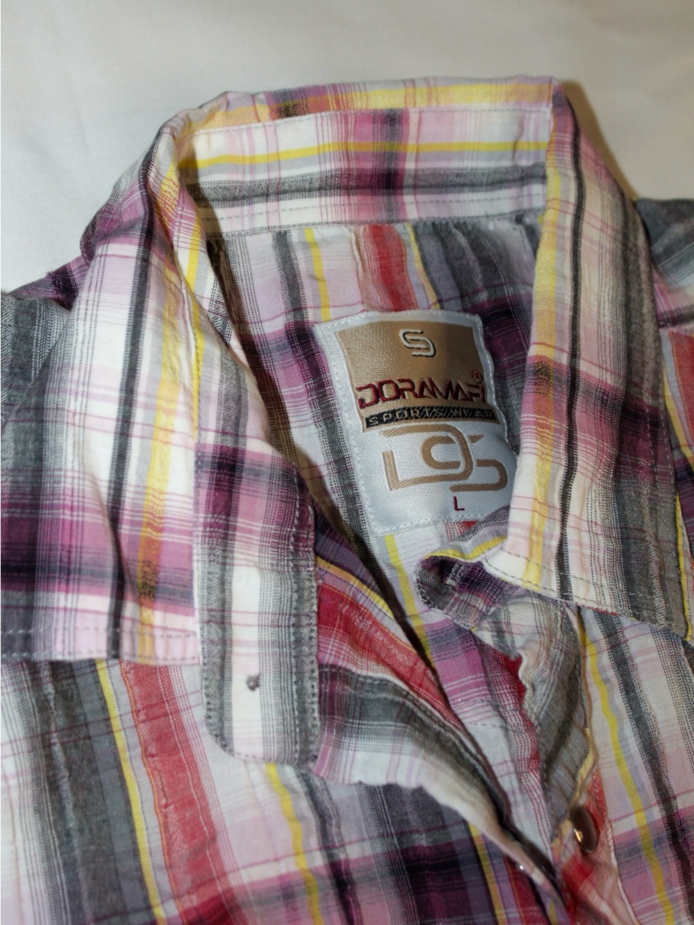 Doramafi Plaid Casual Button-Down Shirt - Pink/Gray/Yellow
